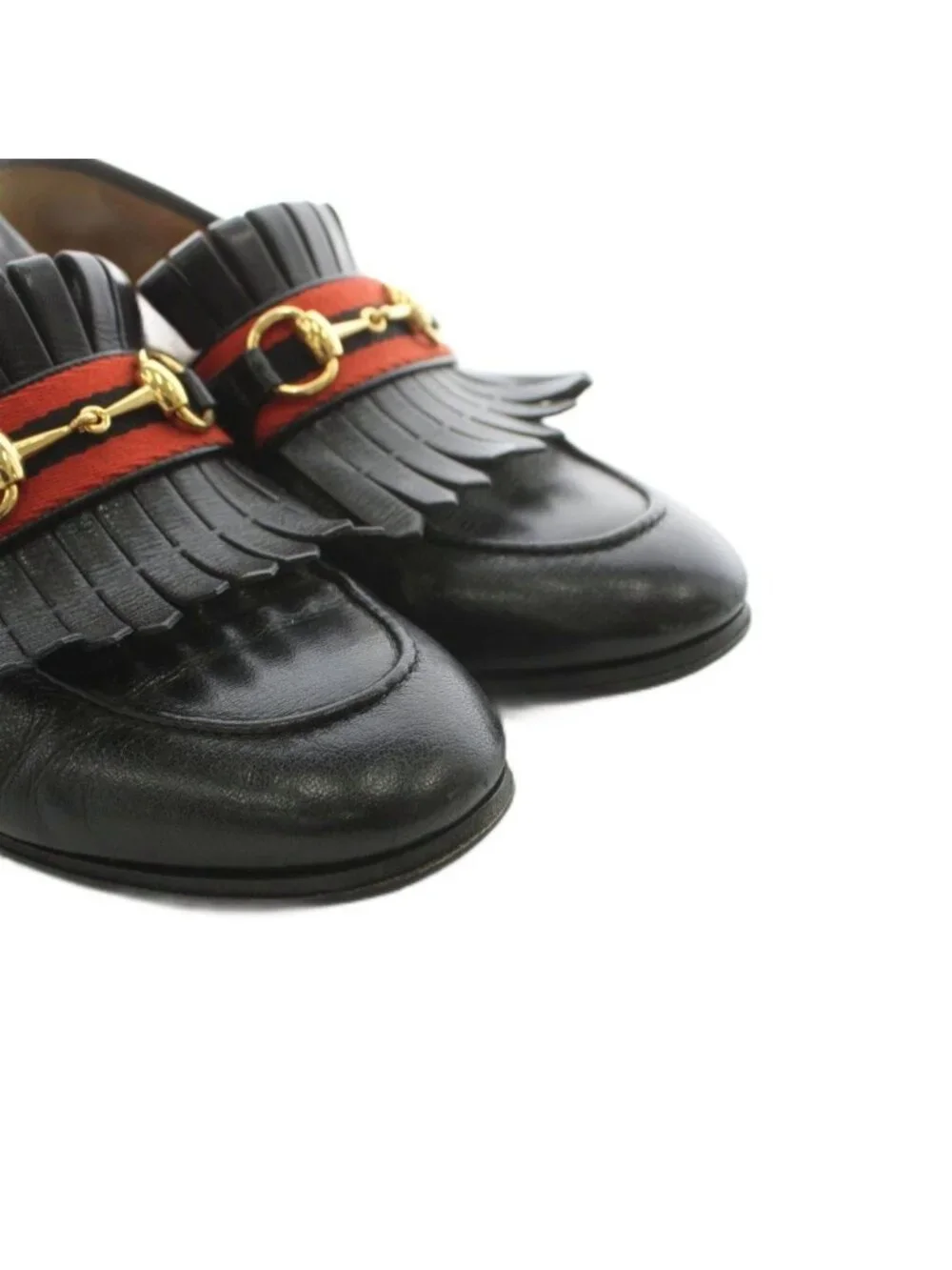 Gucci Horsebit Loafers Fringe Leather Black 8